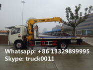 Dongfeng 4*2 flatbed wrecker tow truck with telescopic/knuckle boom crane for sale, factory sale road recovery truck