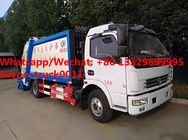 Factory customzied dongfeng LHD diesel 7m3 garbage compactor vehicle with rear overturning wastes hopper for sale,