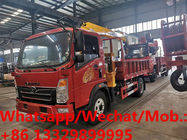 customized SINO TRUK HOMAN 130hp Euro 5 diesel 4tons cargo truck with crane for sale, telescopic crane boom on truck