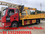 JIEFANG FAW brand 4*2 LHD 180hp 8tons telescopic crane boom mounted on truck for sale, truck mounted crane for sale