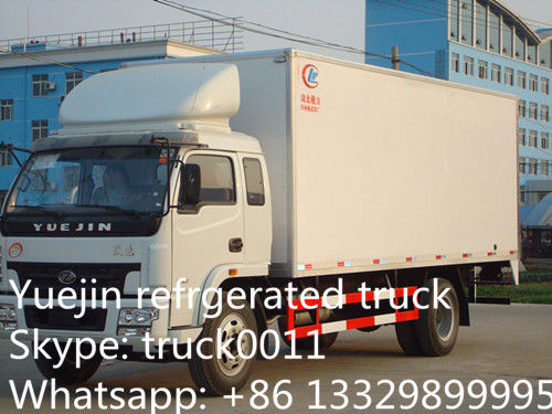 Yuejin 5tons refrigerator truck, Yuejin brand stainless steel cold room truck for sea food and seafish for sale