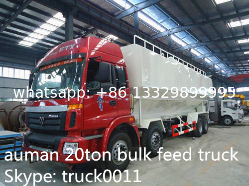 Foton auman 8*4 40cbm bulk feed transported truck for sale, 20tons farm-oriented animal feed pellet tank truck for sale　