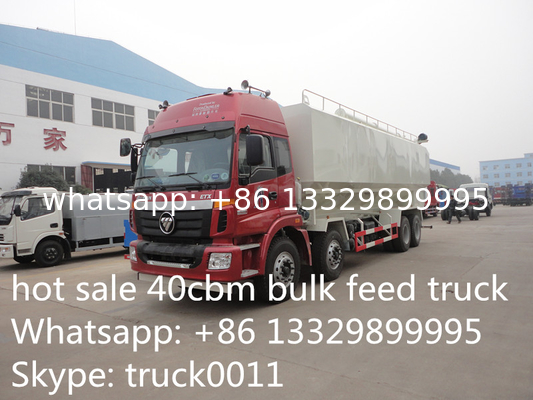 Foton auman 8*4 40cbm bulk feed transported truck for sale, 20tons farm-oriented animal feed pellet tank truck for sale　