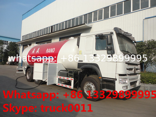 10metric tons 336hp SINO TRUK HOWO brand lpg gas dispensing truck for filhling gas bottles, 25m3 lpg gas dispenser truck