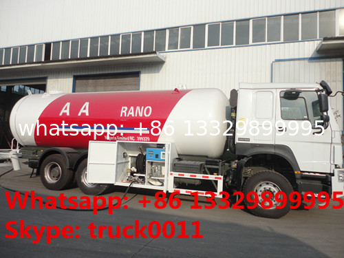 10metric tons 336hp SINO TRUK HOWO brand lpg gas dispensing truck for filhling gas bottles, 25m3 lpg gas dispenser truck