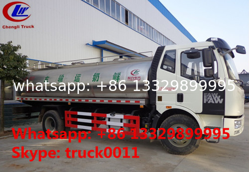 hot sale FAW brand 10,000L stainles steel food grade milk tank truck, China famous brand FAW 10,000Lliquid food truck
