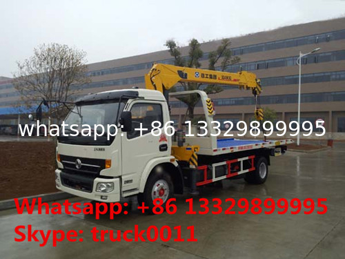 Dongfeng 4*2 flatbed wrecker tow truck with telescopic/knuckle boom crane for sale, factory sale road recovery truck