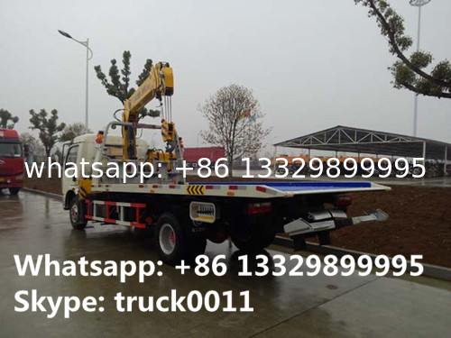 Dongfeng 4*2 flatbed wrecker tow truck with telescopic/knuckle boom crane for sale, factory sale road recovery truck