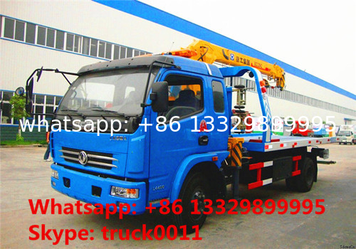 Dongfeng 4*2 flatbed wrecker tow truck with telescopic/knuckle boom crane for sale, factory sale road recovery truck