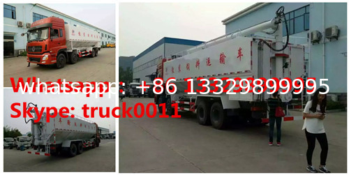 Dongfeng 8*4 40m3 hydraulic discharging poultry feed truck for sale, factory sale best price 20tons animal feed truck