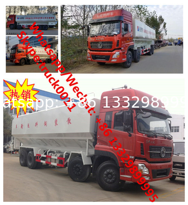 Factory customized dongfeng 8*4 LHD Euro 3 315hp diesel 40m3 poultry feed transported vehicle for sale, bulk feed truck