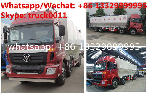 Factory customized FOTON AUMAN 8*4 LHD 40CBM 270hp Euro 3 hydraulic discharging poultry animal feed transported truck