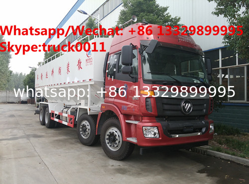 Factory customized FOTON AUMAN 8*4 LHD 40CBM 270hp Euro 3 hydraulic discharging poultry animal feed transported truck