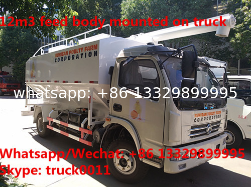 hydraulic discharging 12m3 5-6tons factory sale bulk feed delivery truck for sale, poultry feed body mounted on truck