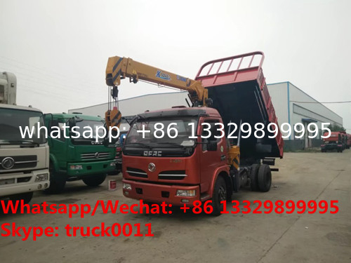 Customized dongfeng 4*2 dump truck with 2tons telescopic boom for Philippines, HOT SALE! tipper truck with 2tons crane