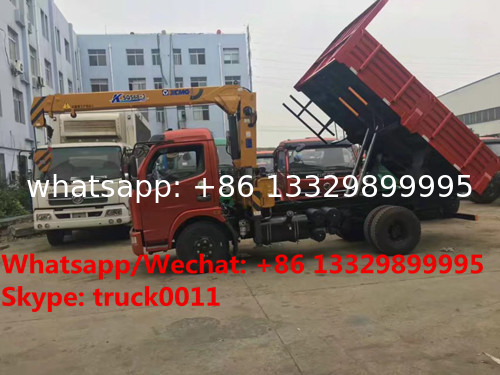 Customized dongfeng 4*2 dump truck with 2tons telescopic boom for Philippines, HOT SALE! tipper truck with 2tons crane