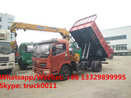 Customized dongfeng 4*2 dump truck with 2tons telescopic boom for Philippines, HOT SALE! tipper truck with 2tons crane
