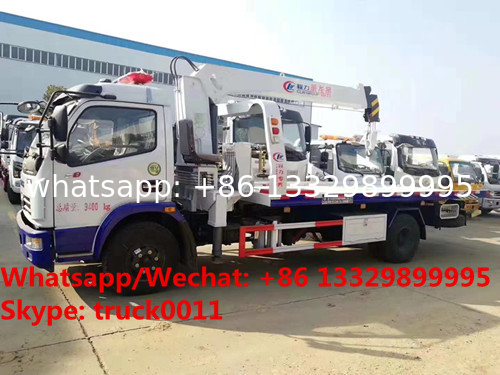 NEW DONGFENG 4*2 4 Ton Flatbed Wrecker Tow truck With 4 Ton Crane for sale, wrecker truck with crane boom for sale