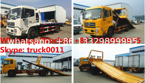 Chinese made dongfeng 4*2 LHD diesel 6tons flatbed type wrecker tow truck for sale, road breakdown towing truck for sale