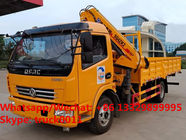 Customized Dongfeng brand 4*2 LHD 4T folded crane mounted on truck for sale, 140hp diesel 4T folded truck with crane