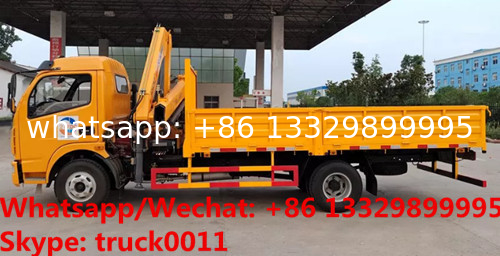 Customized Dongfeng brand 4*2 LHD 4T folded crane mounted on truck for sale, 140hp diesel 4T folded truck with crane