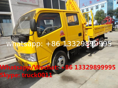 new dongfeng double-cab 2tons folded crane boom mounted on truck for sale, hot sale knuckle truck with knuckle crane