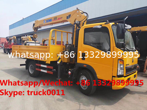 customized SINO TRUK HOWO 4*2 LHD 4tons-6.3tons telescopic truck with crane for sale, cargo truck with crane for sale