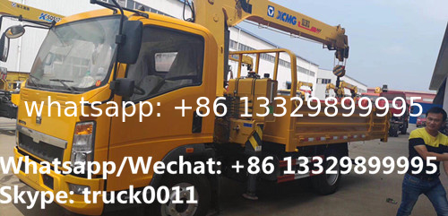 customized SINO TRUK HOWO 4*2 LHD 4tons-6.3tons telescopic truck with crane for sale, cargo truck with crane for sale