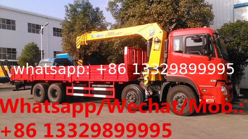 Dongfeng tianlong 8*4 350hp Euro 5 16tons telescopic crane mounted on truck for sale, cargo truck with crane for sale