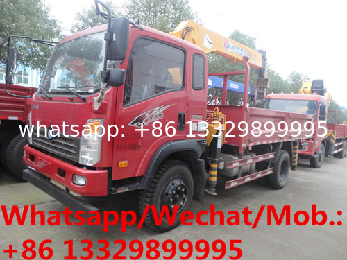 cheapest SINO TRUK WANGPAI 4*2 LHD 5tons telescopic crane boom mounted on truck for sale, truck mounted with crane