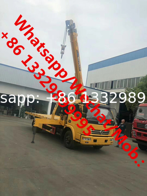 2020s new dongfeng 4tons flatbed wrecker tow truck with 3.5T/4T/5T telescopic crane boom for sale, wrecker towing truck
