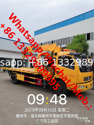 2020s new dongfeng 4tons flatbed wrecker tow truck with 3.5T/4T/5T telescopic crane boom for sale, wrecker towing truck
