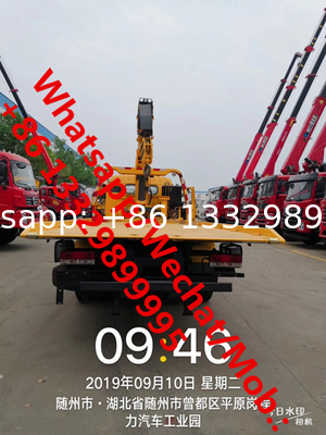 2020s new dongfeng 4tons flatbed wrecker tow truck with 3.5T/4T/5T telescopic crane boom for sale, wrecker towing truck
