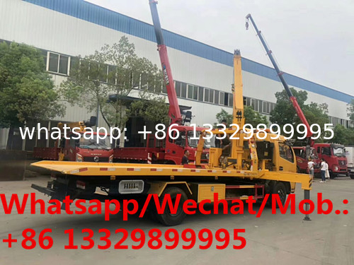 2020s new dongfeng 4tons flatbed wrecker tow truck with 3.5T/4T/5T telescopic crane boom for sale, wrecker towing truck