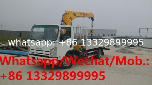 ISUZU 700P 4*2 LHD 4tons telescopic crane boom mounted on truck, high quality ISUZU 4T telescopic cargo truck with crane