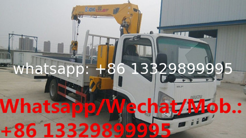 ISUZU 700P 4*2 LHD 4tons telescopic crane boom mounted on truck, high quality ISUZU 4T telescopic cargo truck with crane