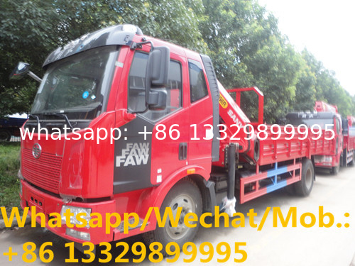 FAW brand 4*2 LHD 180hp 6.3tons knuckle crane boom mounted on truck for sale, FAW folded truck with crane for sale