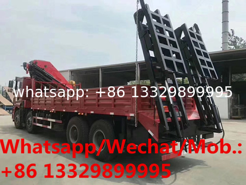 new SHACMAN M3000 336hp 30tons folded crane mounted on truck with hydraulic ladder for sale,truck mounted on crane