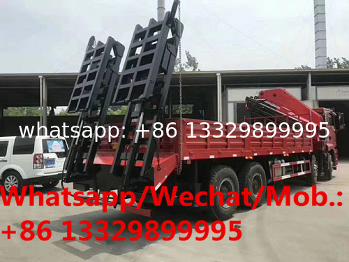 new SHACMAN M3000 336hp 30tons folded crane mounted on truck with hydraulic ladder for sale,truck mounted on crane