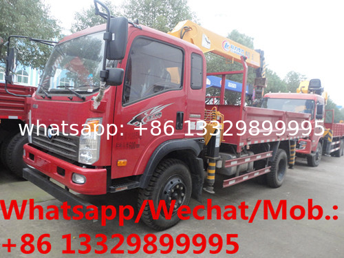 SINO TRUK WANGPAI 4*2 LHD diesel 160hp 5-6.3tons telescopic truck with crane for sale, cargo truck mounted with crane