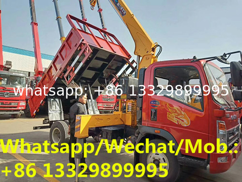 Customized SINO TRUK HOMAN 4*2 130hp Euro 5 4tons dump truck with crane for sale, tipper truck with telescopic boom