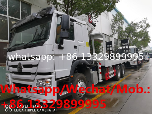 HOT SALE! SINO TRUK HOWO 6*4 RHD 14T flatbed truck with knuckle crane boom, folded crane boom mounted on truck for sale