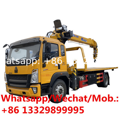 SINO TRUK HOWO 8T road recovery vehicle for sale, new Flatbed wrecker towing truck with telescopic crane boom for sale,