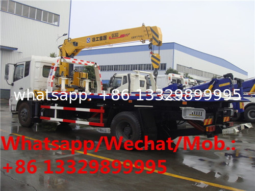 HOT SALE! 6 wheel dongfeng truck platform towing wrecker with 4 ton crane, wrecker towing truck with telescopic crane