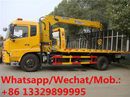 HOT SALE! 6 wheel dongfeng truck platform towing wrecker with 4 ton crane, wrecker towing truck with telescopic crane