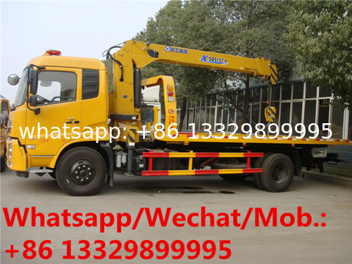 HOT SALE! 6 wheel dongfeng truck platform towing wrecker with 4 ton crane, wrecker towing truck with telescopic crane