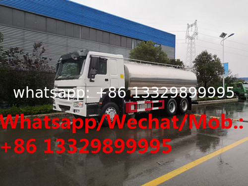 Customized SINO TRUK HOWO 6*4 diesel 16CBM fresh milk tanker vehicle for sale,  stainless steel liquid food tanker truck