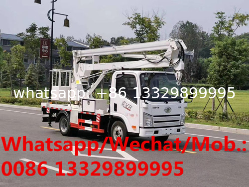 good price FAW 4*2 LHD 13.5M working height truck mounted aerial working platform, jiefang hydraulic bucket vehicle