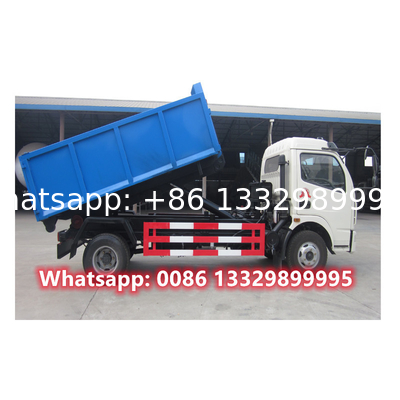 Factory sale dongfeng 4*2 6CBM skid loader garbage container vehicle for sale, lower price dump garbage truck for sale