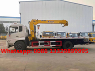 Dongfeng tianjin 4*2 LHD 8T flatbed wrecker towing truck with telescopic crane boom, Good price breakdown recovery truck